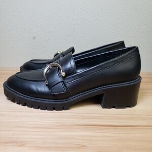 Marc Fisher Size 8.5 Chunky Buckle‎ Heeled Loafers Black Dark Academia Classic